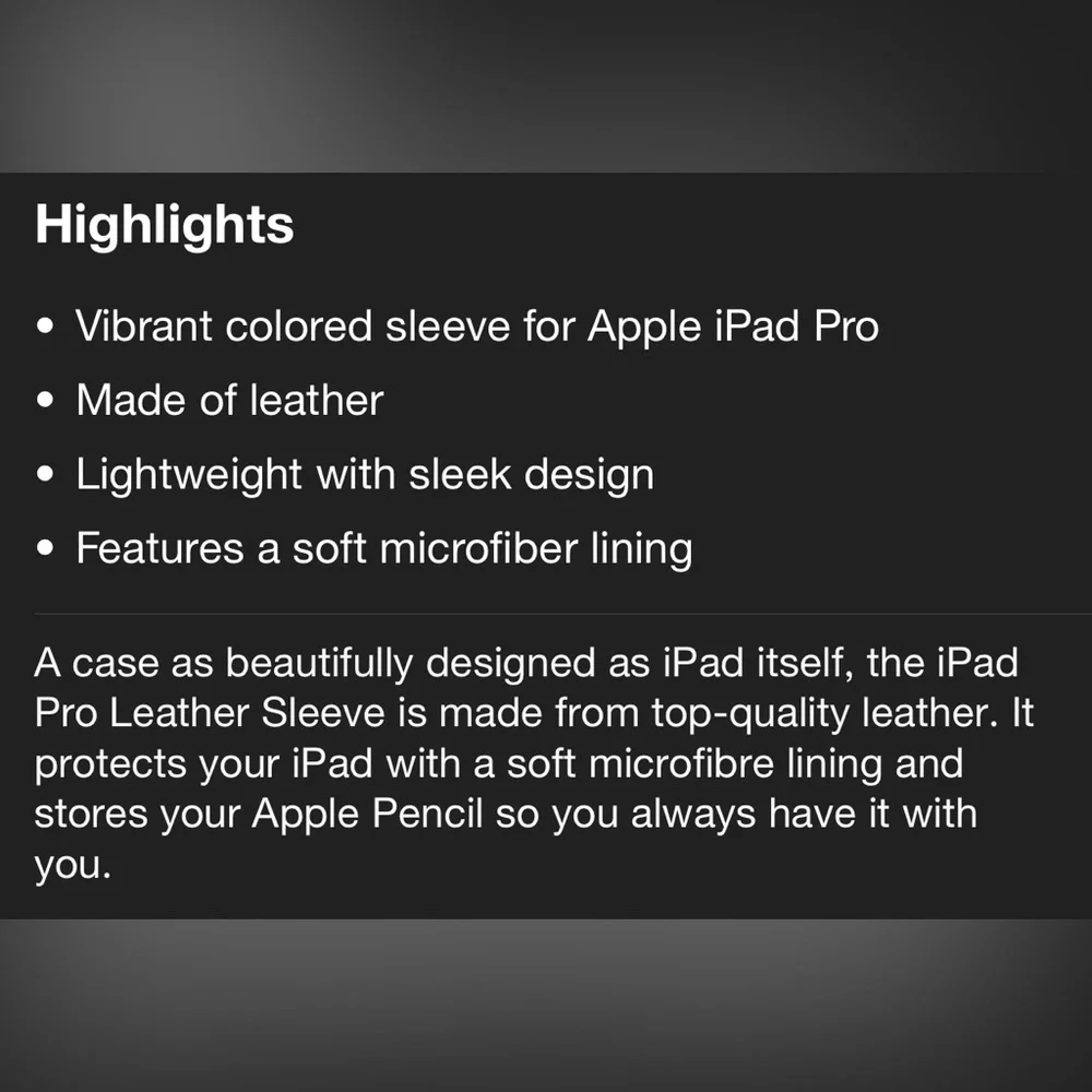 Apple leather sleeve for iPad 10.5 Pro.